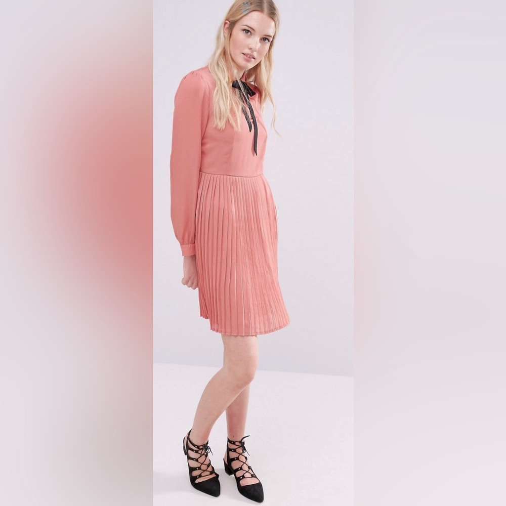 Fashion Union Pleated Skater Dress With Bow Tie